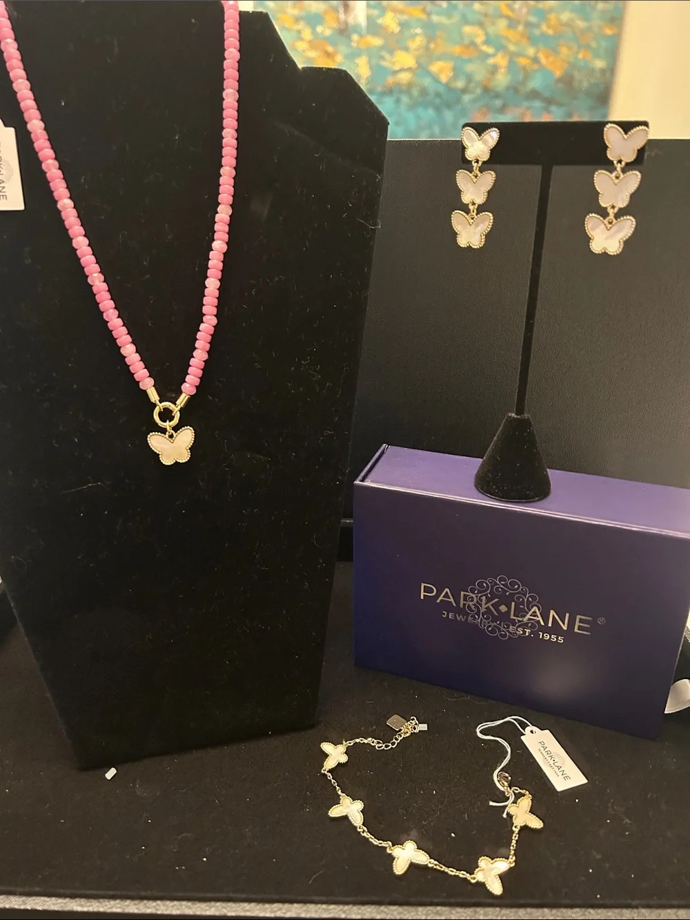 Park Lane Pink Butterfly Necklace & Earring Set